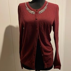 Rhinestone cardigan button front size M in a soft burgundy